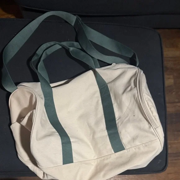 PINK Victoria's Secret Cream and Green Duffel Bag - Picture 2 of 2